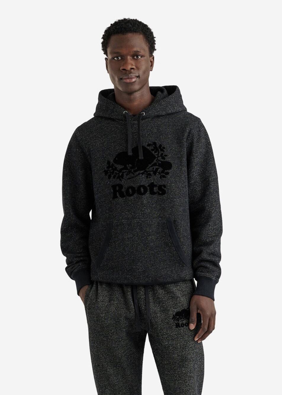 Roots Organic Original Hoodie Sweatshirt Mens Large Black Proper Canada Pullover